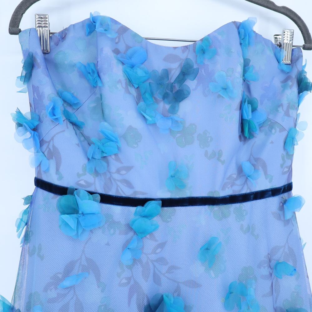 MARCHESA NOTTE 3D Floral Formal Dress Blue Strapless Women's 6 - Picture 4 of 10